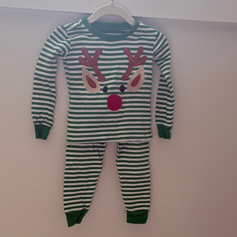 Kids Green Striped Reindeer Pajama Set PJ Place 18 Month